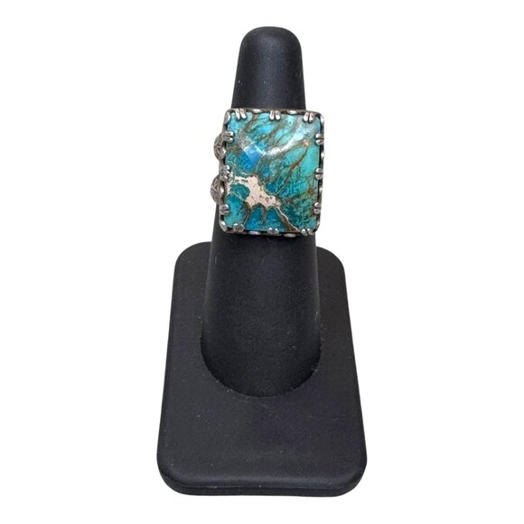 Vintage Artisan Statement Detailed Ring Sterling Silver Turquoise Stone Ornate 6 - Picture 2 of 9